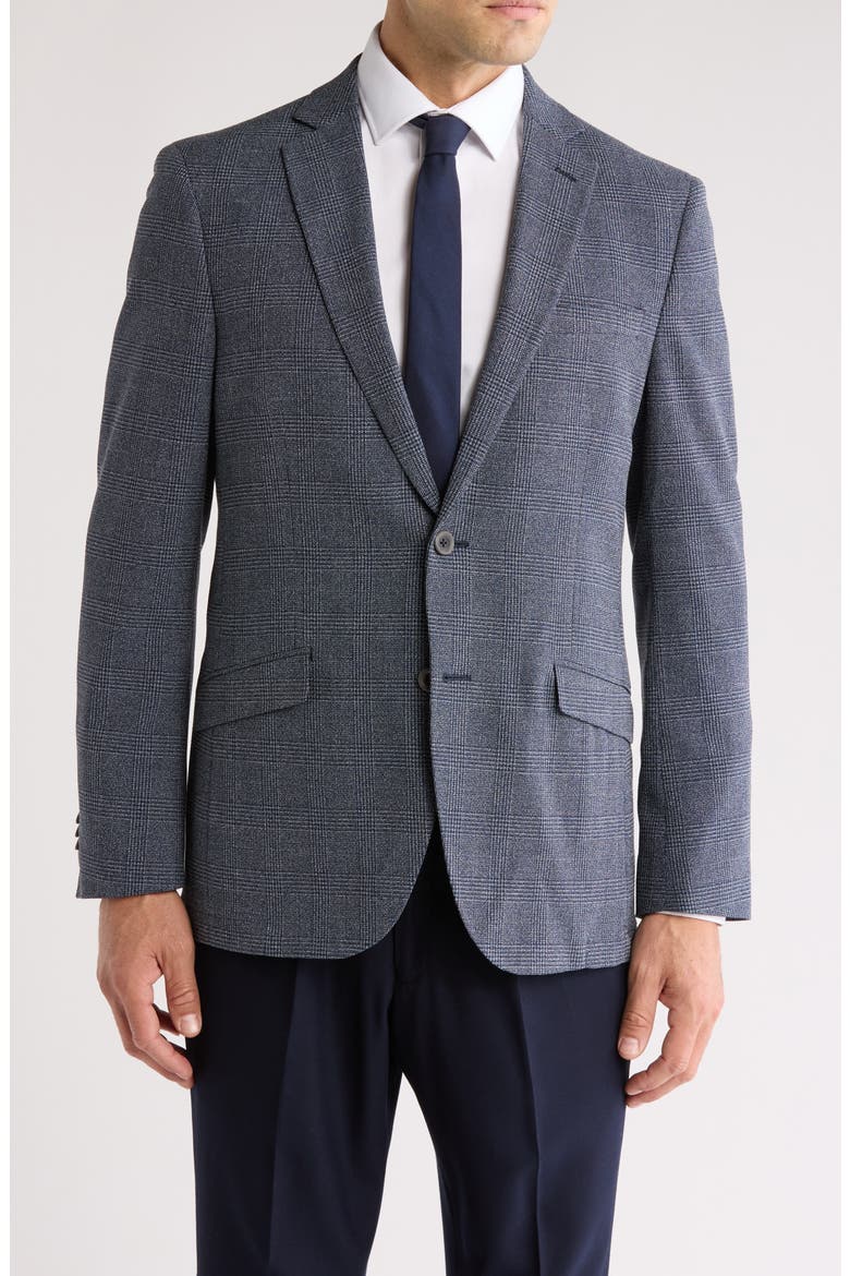 Plaid Knit Sport Coat, Main, color, NAVY