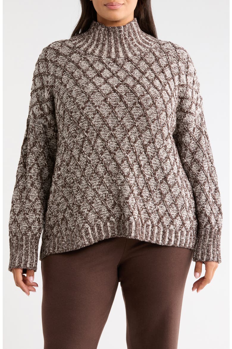 Diamond Cable Mock Neck Sweater, Main, color, COFFEE