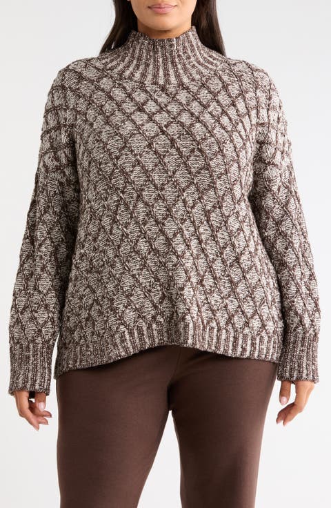 Diamond Cable Mock Neck Sweater