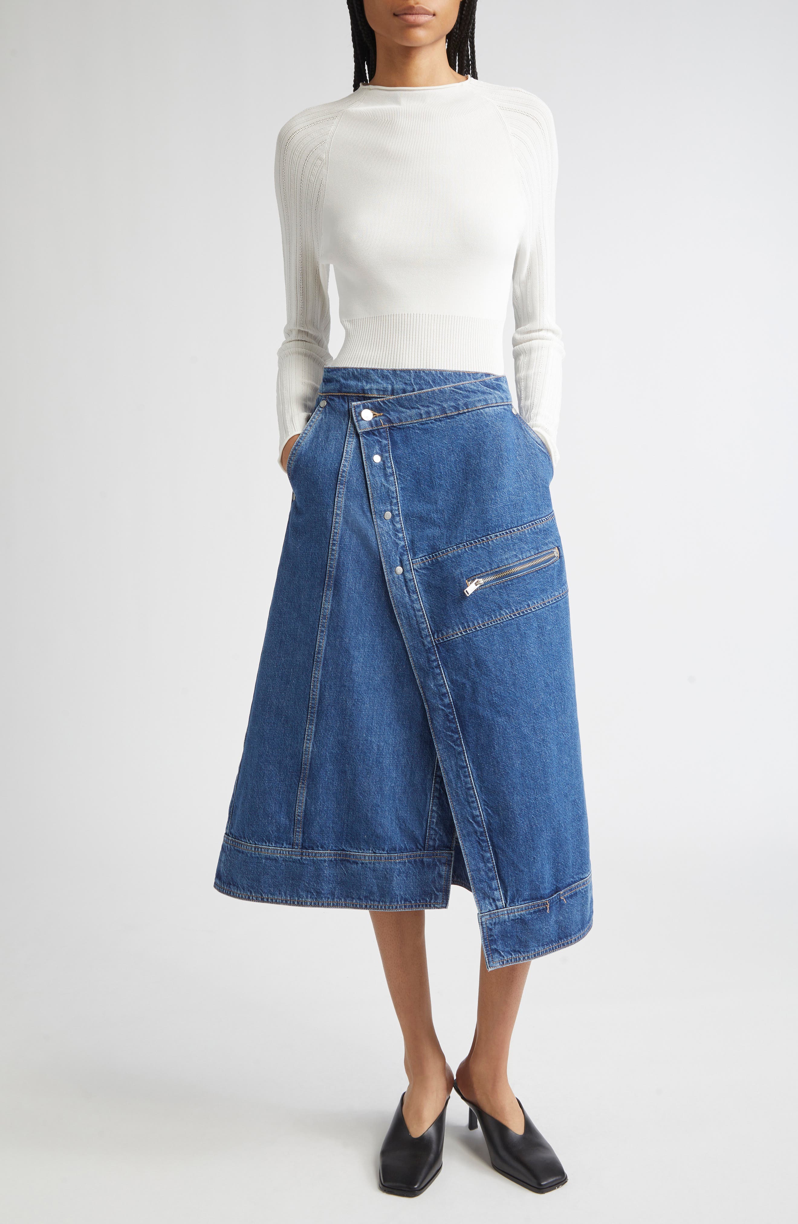 Asymmetric Denim Wrap Skirt - image 2