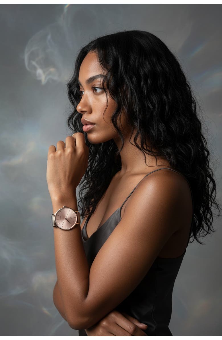 NCMPRBL Advance Blush Mesh Strap Watch, 36MM, Alternate, color, Glaciar Silver/Muted Pink