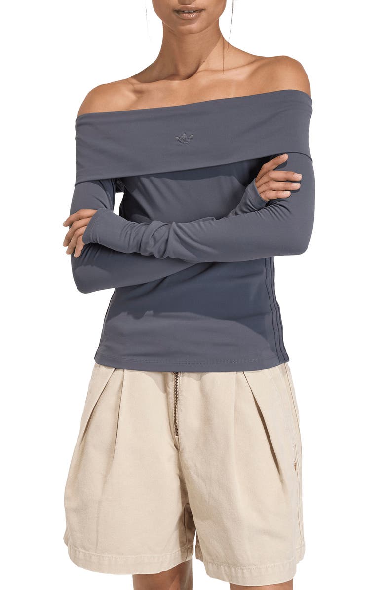 adidas Originals Essentials Off the Shoulder Long Sleeve Top, Main, color, Utility Black