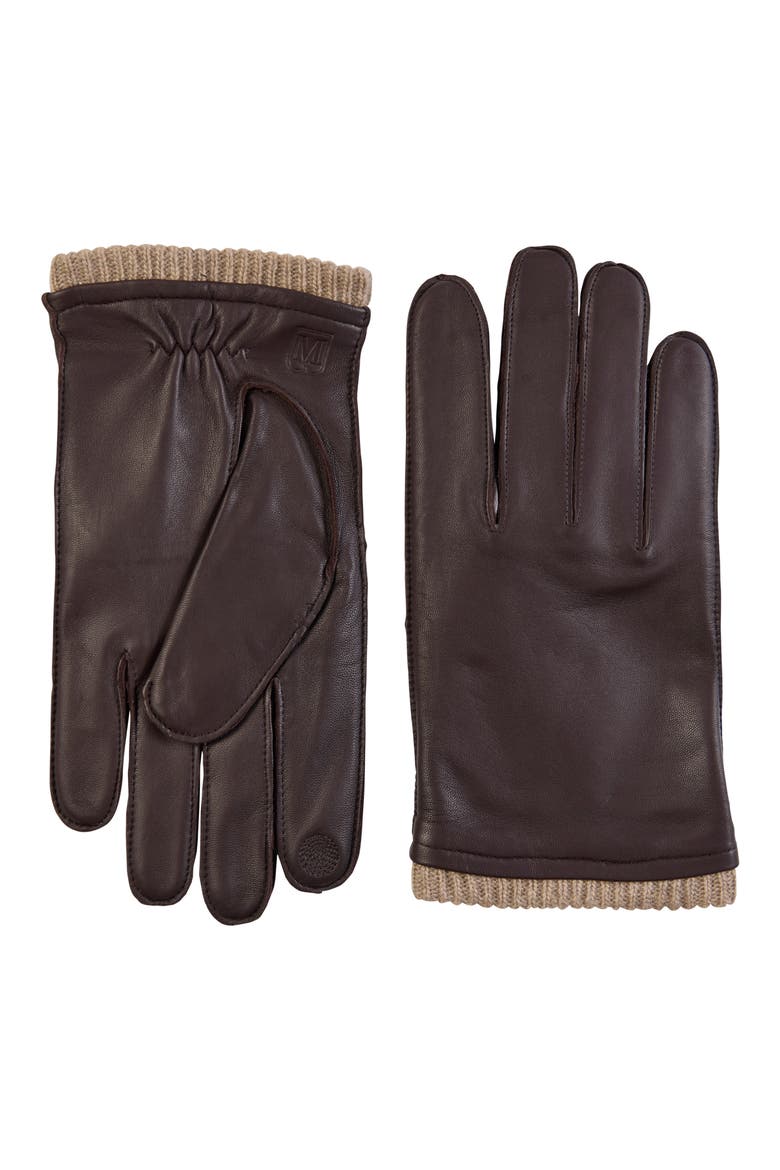 Touch Tech Cashmere Lined Leather Gloves, Main, color, BROWN