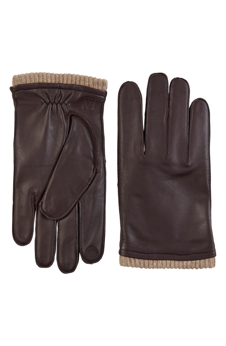 Bruno Magli Touch Tech Cashmere Lined Leather Gloves, Main, color, Brown