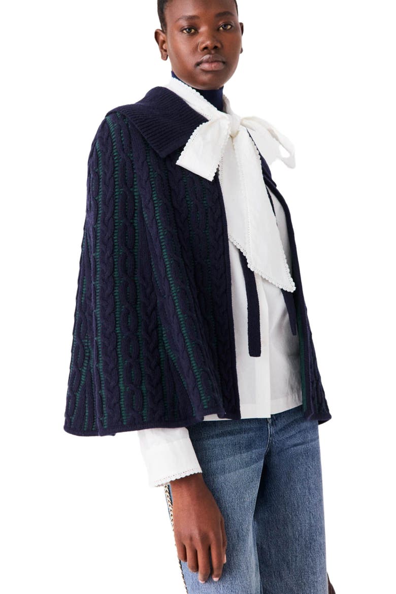 Cropped cape cardigan, Alternate, color, Navy/green
