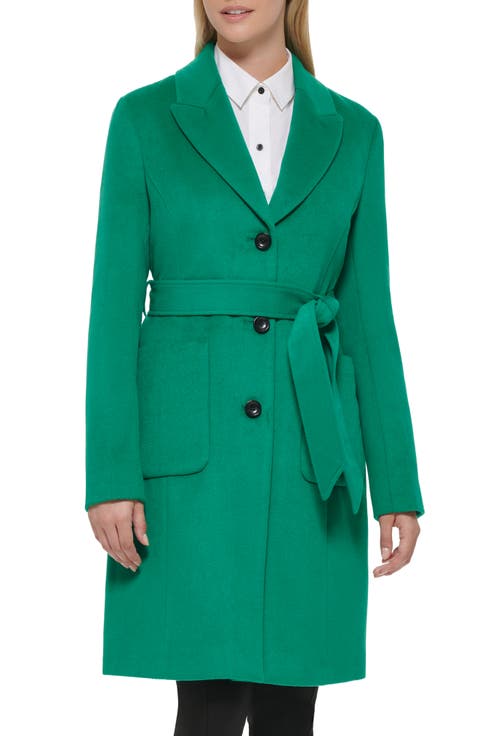Belted Wool Blend Patch Pocket Coat