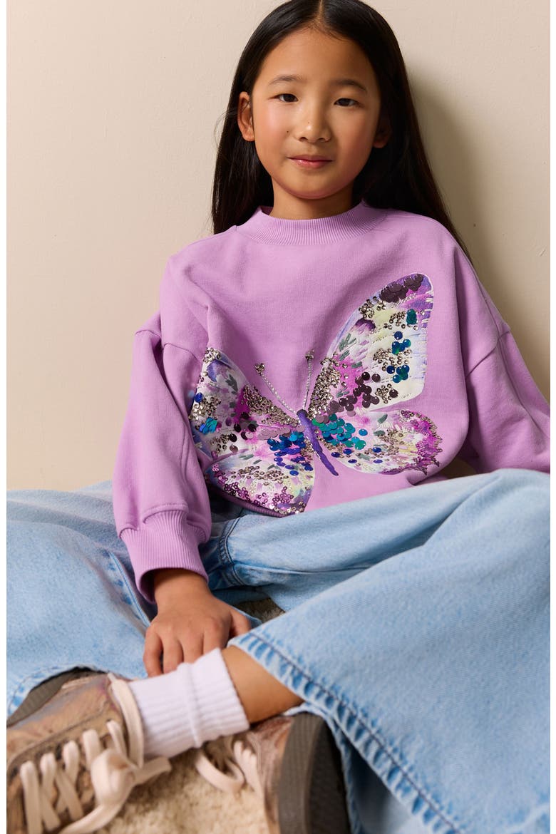 Kids' Sequin Embellished Butterfly Cotton Blend Sweatshirt, Alternate, color, PURPLE