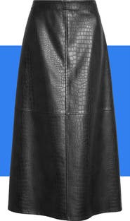 MAX STUDIO Croc-Embossed Faux Leather Pencil Skirt