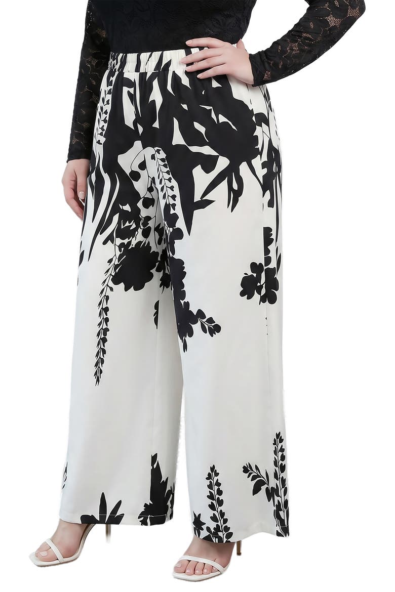 Abstract Pull-On Wide Leg Pants, Alternate, color, WHITE