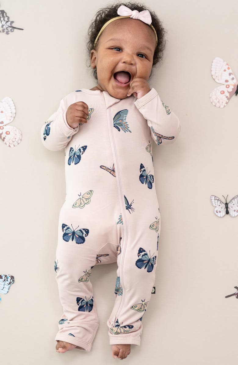 Kyte BABY Blush Butterfly Zip-Up Romper, Alternate, color, Blush Butterfly