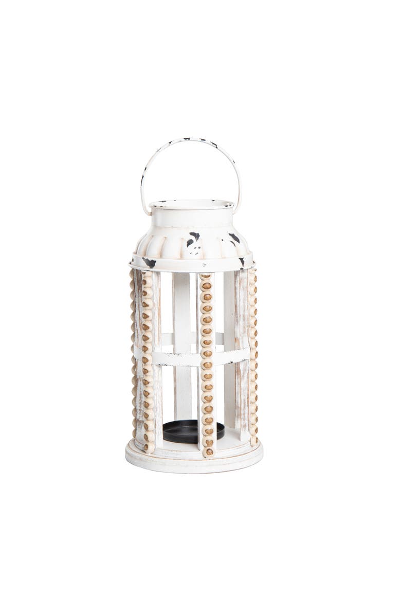 Transpac White Rustic Hobnail Decorative Lantern Wooden Candle Holder, Alternate, color, White