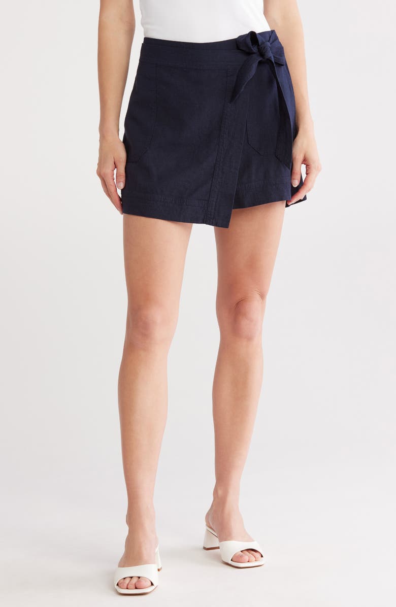 Ellen Tracy Wrap Front Skort, Main, color, Navy