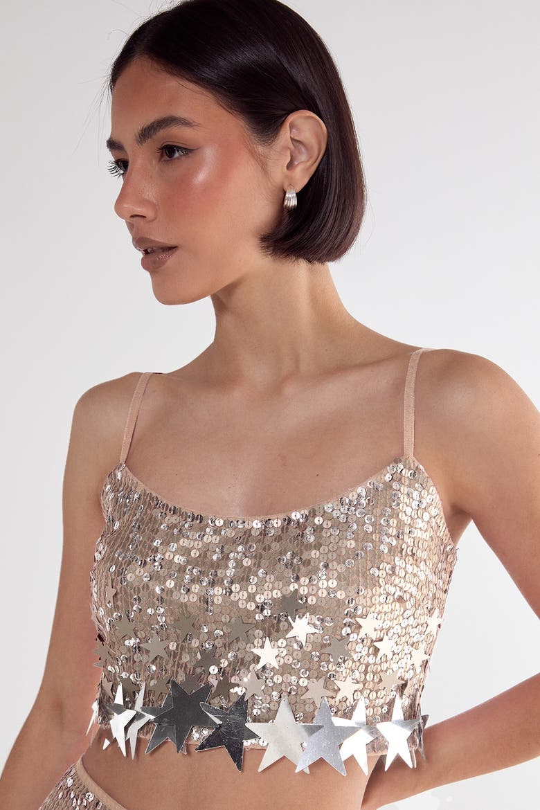 Embellished Star Trim Bralet, Alternate, color, Silver