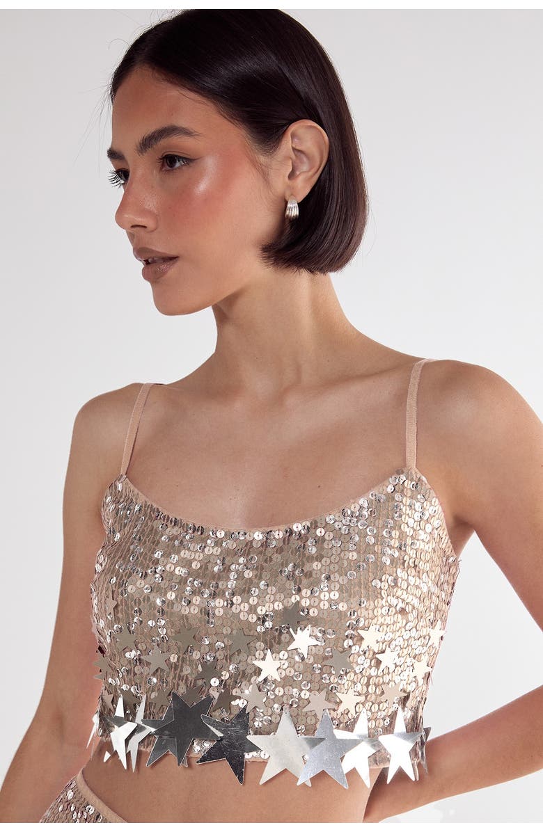 NASTY GAL Embellished Star Trim Bralet, Alternate, color, Silver