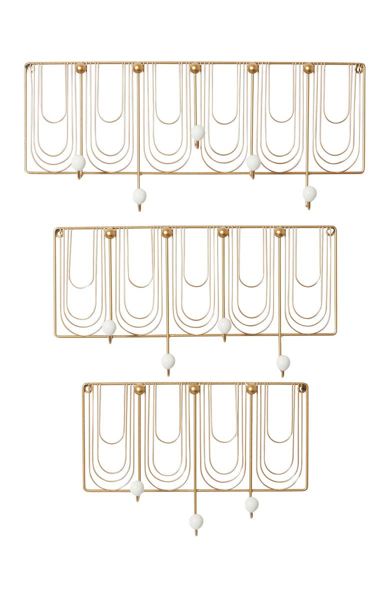 VIVIAN LUNE HOME Goldtone Iron Glam Wall Hook - Set of 3, Main, color,