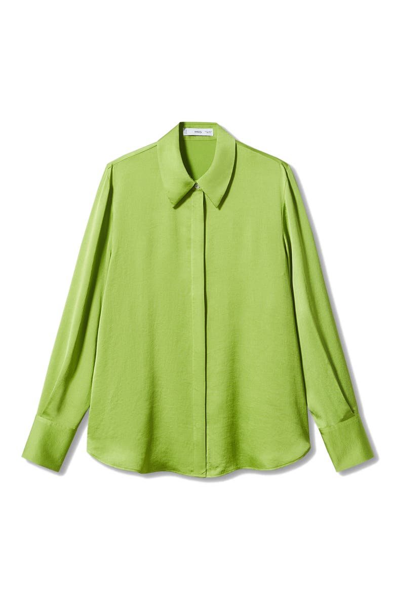 Flowy Satin Button-Up Shirt, Alternate, color, EMERALD GREEN