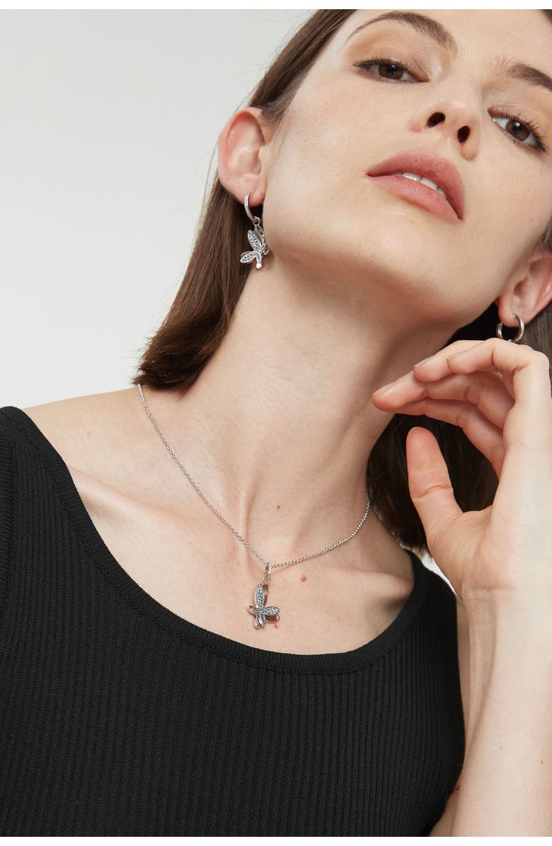 Classicharms Pavé Butterfly Pendant Necklace, Alternate, color, Silver/Clear