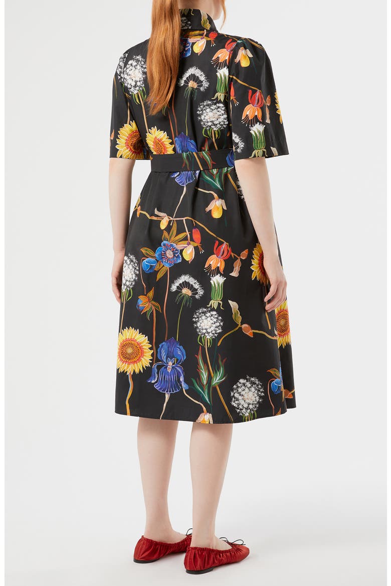 Lacrima Floral Belted Cotton Shirtdress, Alternate, color, BLACK