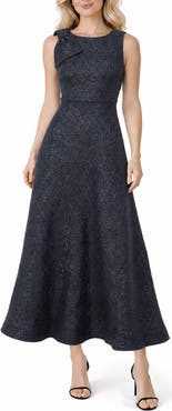Oleg Cassini Jacquard Flower A-Line Gown