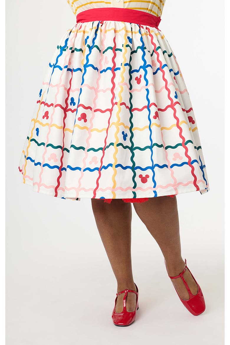 Plus Size Printed Woven Gellar Skirt, Main, color, White Rainbow Mickey Plaid