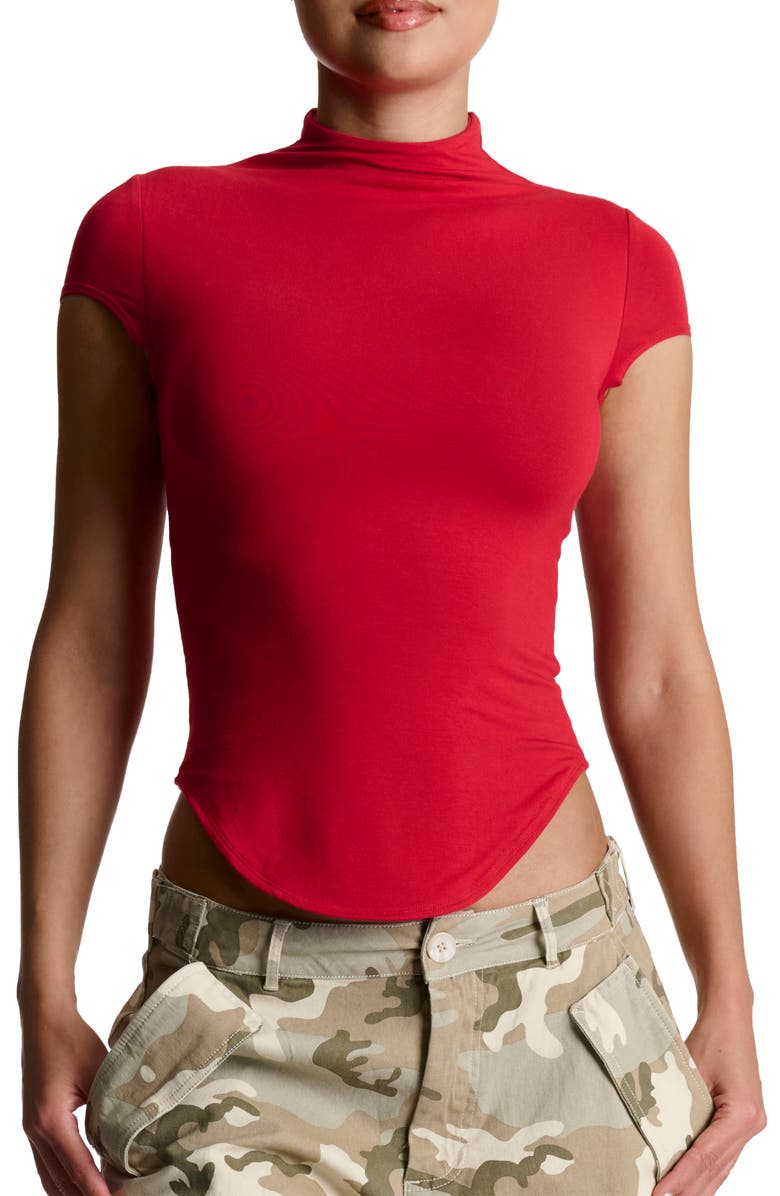 Naked Wardrobe Smooth Mock Neck Crop Top, Main, color, Red