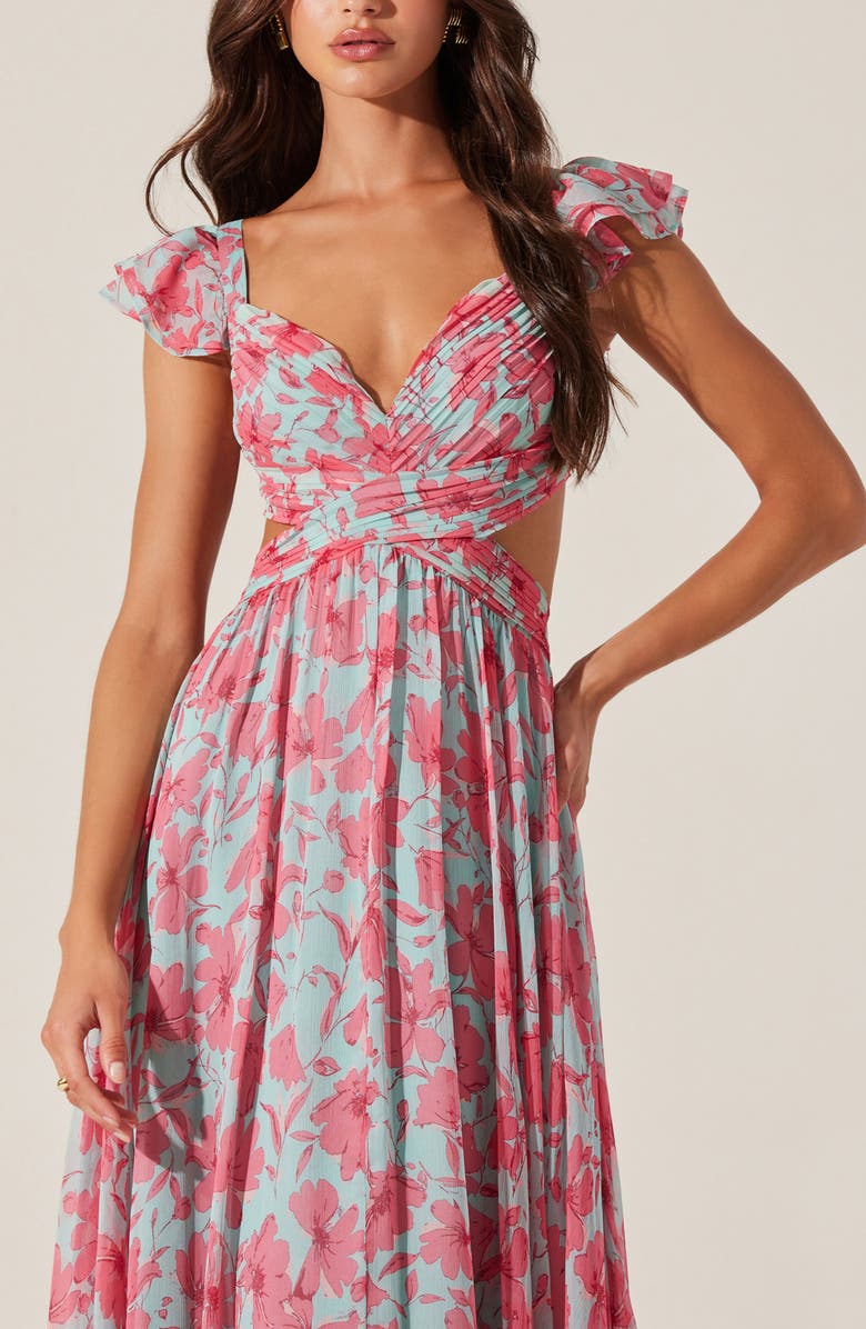 ASTR the Label Primrose Cutout Detail Maxi Dress, Alternate, color, Pink Aqua Floral