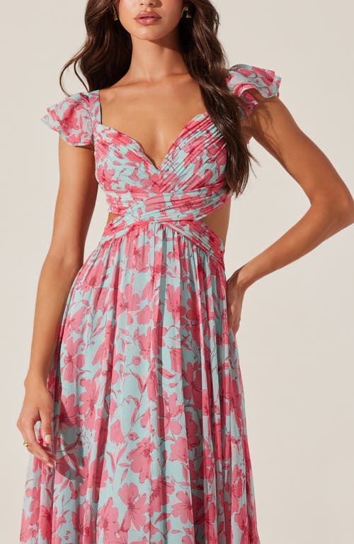 Astr The Label Primrose Cutout Detail Maxi Dress In Pink Aqua Floral