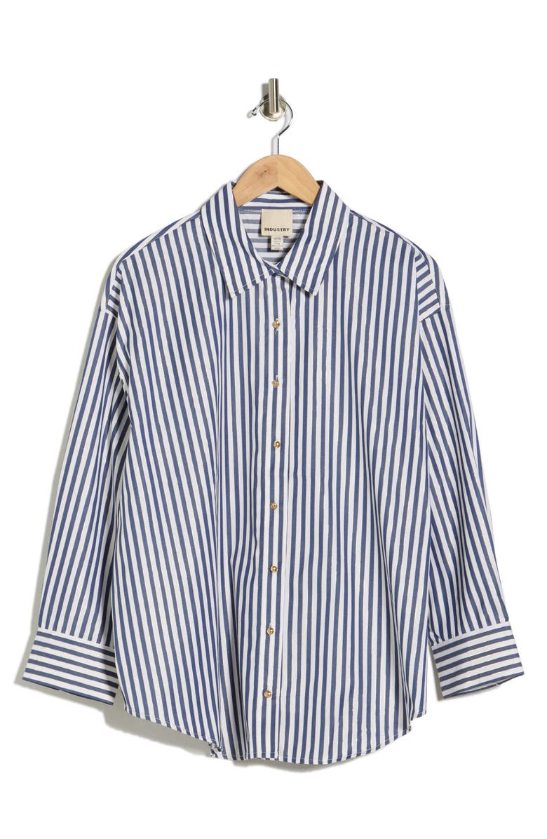 INDUSTRY REPUBLIC CLOTHING Stripe Metallic Button-Up Shirt, Main, color, Blue/ Gold/ White