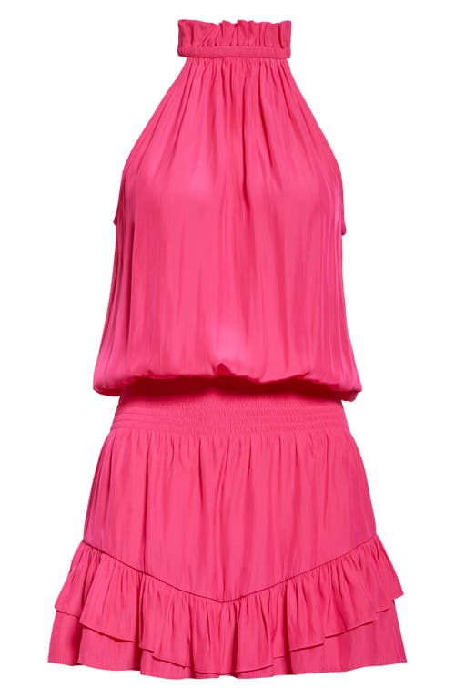 Shop Ramy Brook Naya Tiered Halter Minidress In Pink Petunia