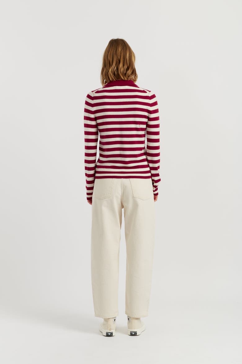 Wool-Cashmere Stripe Collared Sweater, Alternate, color, Cherry