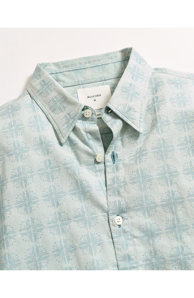 Billy Reid Mélange Tile Print Cotton Button-Up Shirt, Alternate, color, Steel Blue