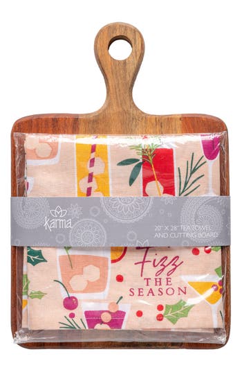 Karma Gifts Fizz The Season Tea Towel & Cutting Board Set In Multi