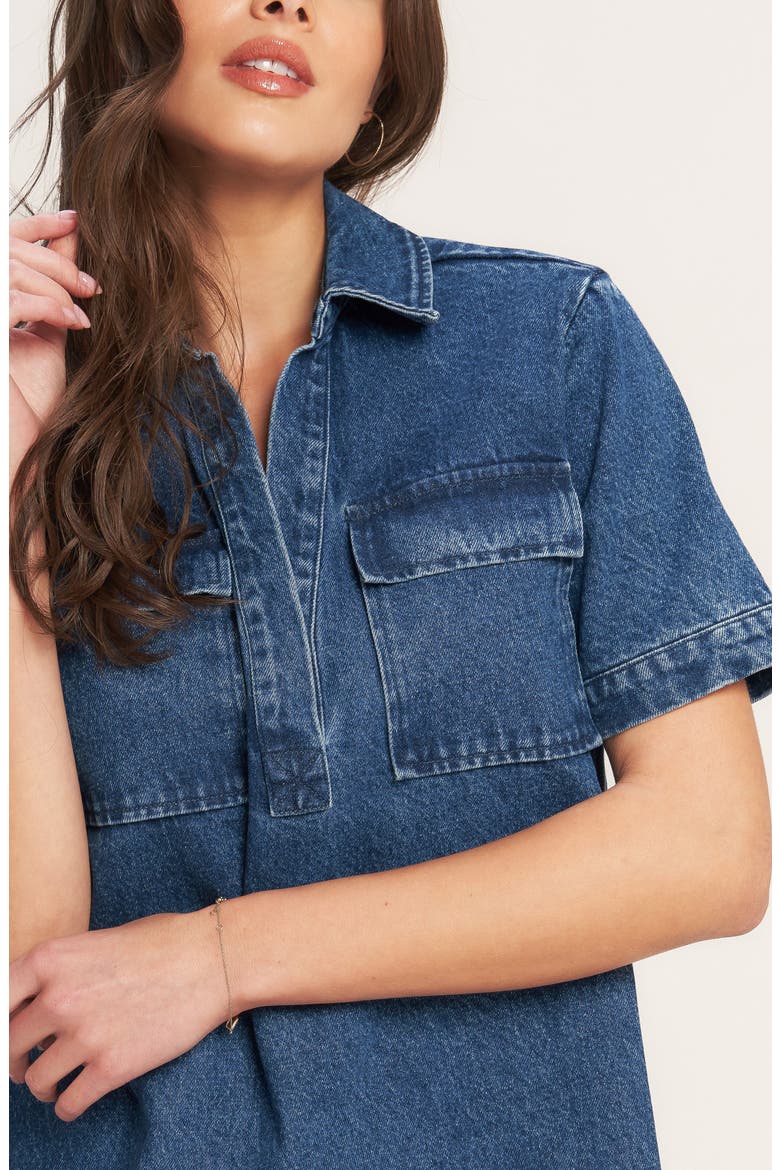 Short Sleeve Denim Minidress, Alternate, color, MEDIUM INDIGO