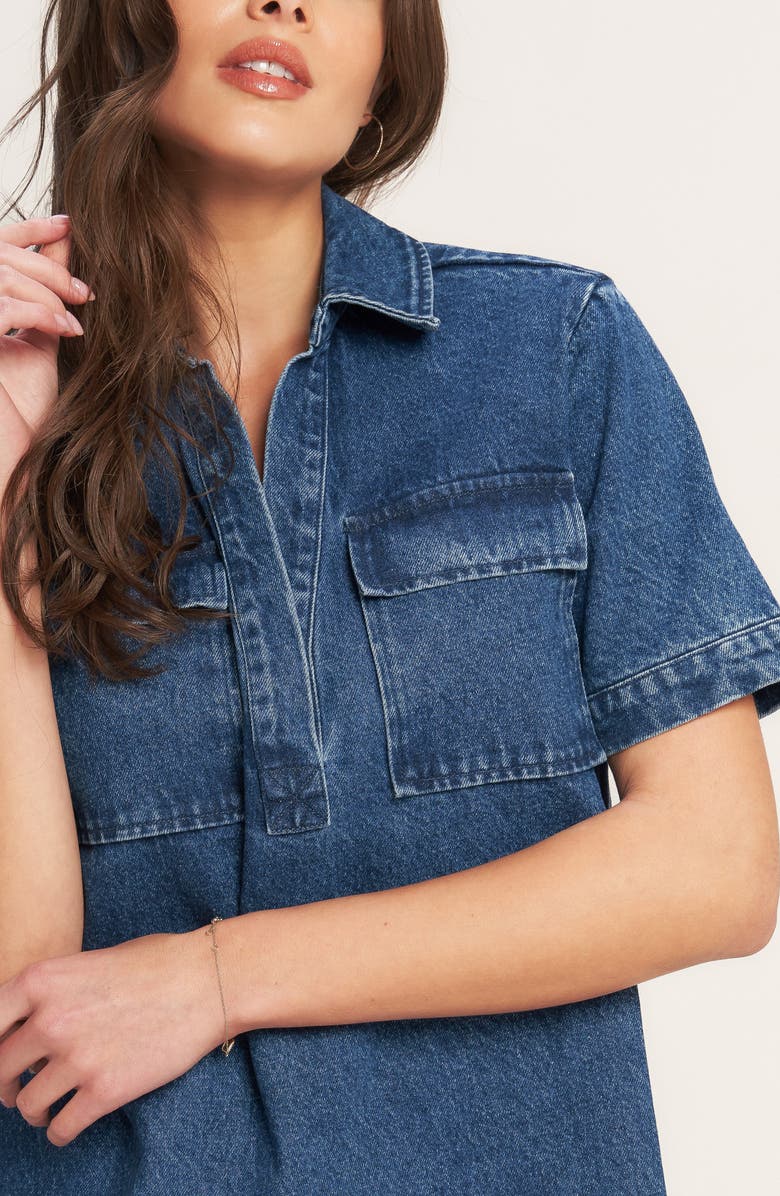 FLYING TOMATO Short Sleeve Denim Minidress, Alternate, color, Medium Indigo