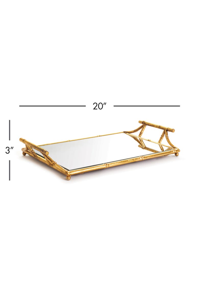 Daphne Mirrored Premium Gold Decorative Table Tabletop Tray w/ Raised Handles, Alternate, color, Gold