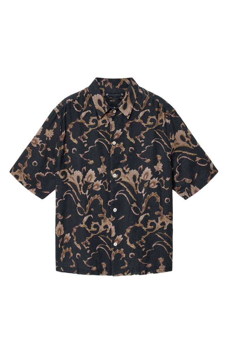 AllSaints Fortune Linen & Cotton Short Sleeve Button-Up Shirt, Alternate, color, Bank Brown