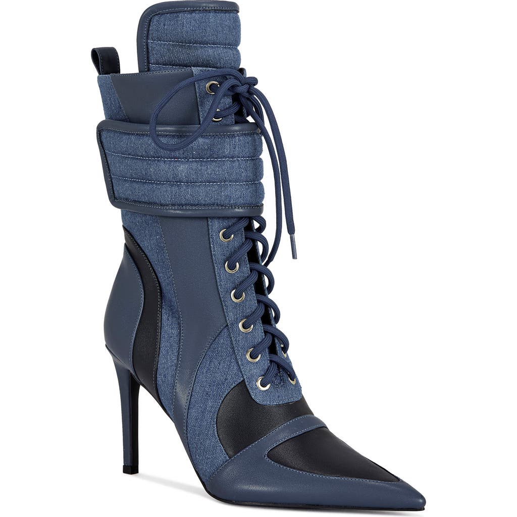 Azalea Wang Amada Patchwork Bootie In Blue