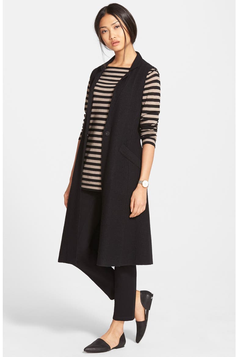 Notch Collar Long Merino Wool Vest, Alternate, color, BLACK