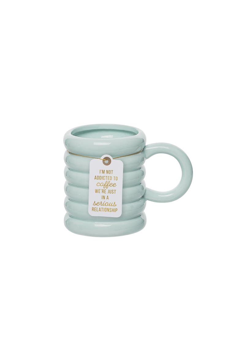 Addicted To Coffee Teal Ribbed Mug Ceramic Blue 22 oz, Main, color, Blue