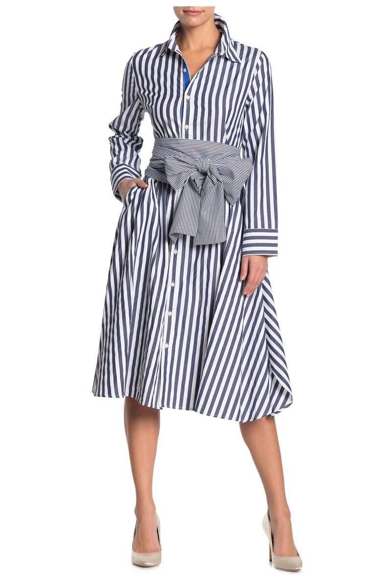 TOV Striped Tie Waist A-Line Shirt Dress, Main, color,