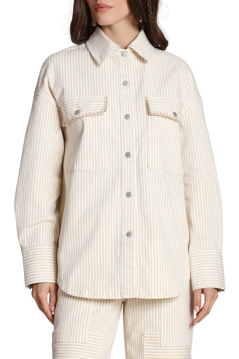 Striped Stretch Cotton Shirt Jacket, Alternate, color, BEIGE - WHITE STRIPE