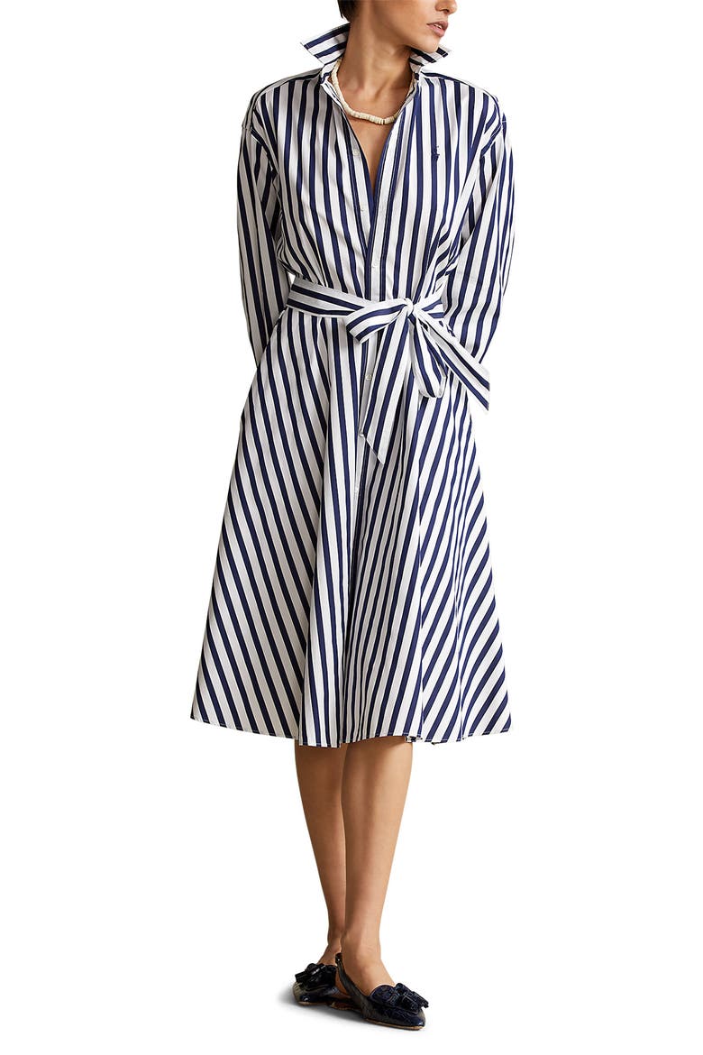 Stripe Cotton Shirtdress, Main, color, NAVY/ WHITE
