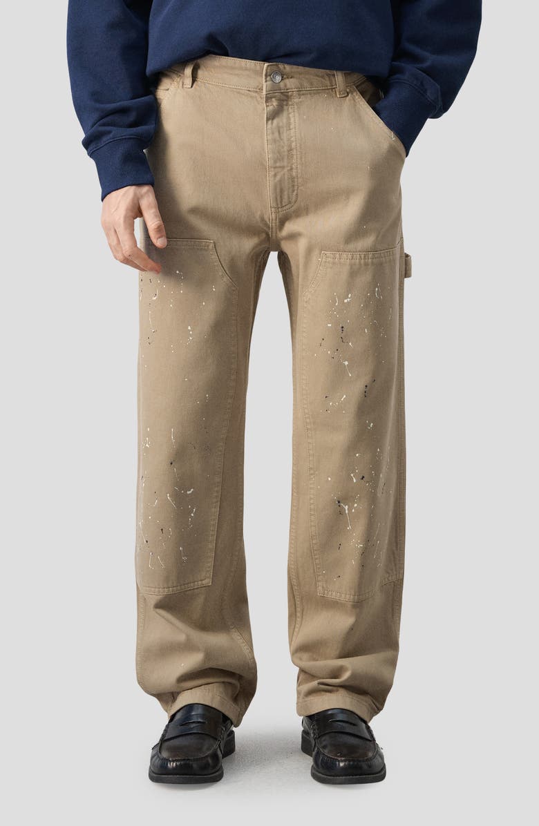 MANGO x Fantastic Man Paint Splatter Relaxed Fit Carpenter Jeans, Main, color, Beige
