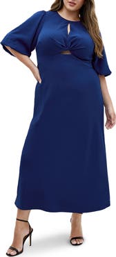 City Chic Ines Twist Front Puff Sleeve Maxi Dress
