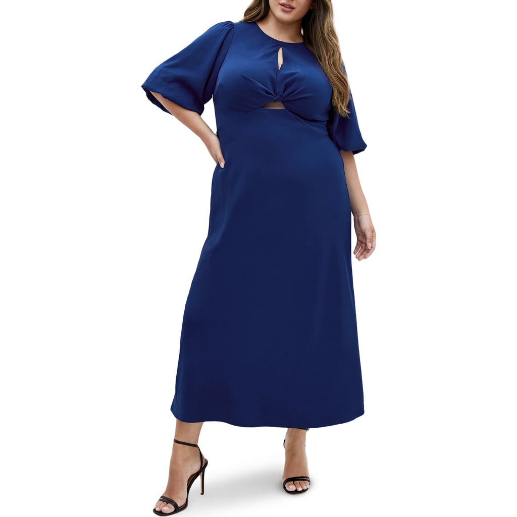City Chic Ines Twist Front Puff Sleeve Maxi Dress In Deep Ocean