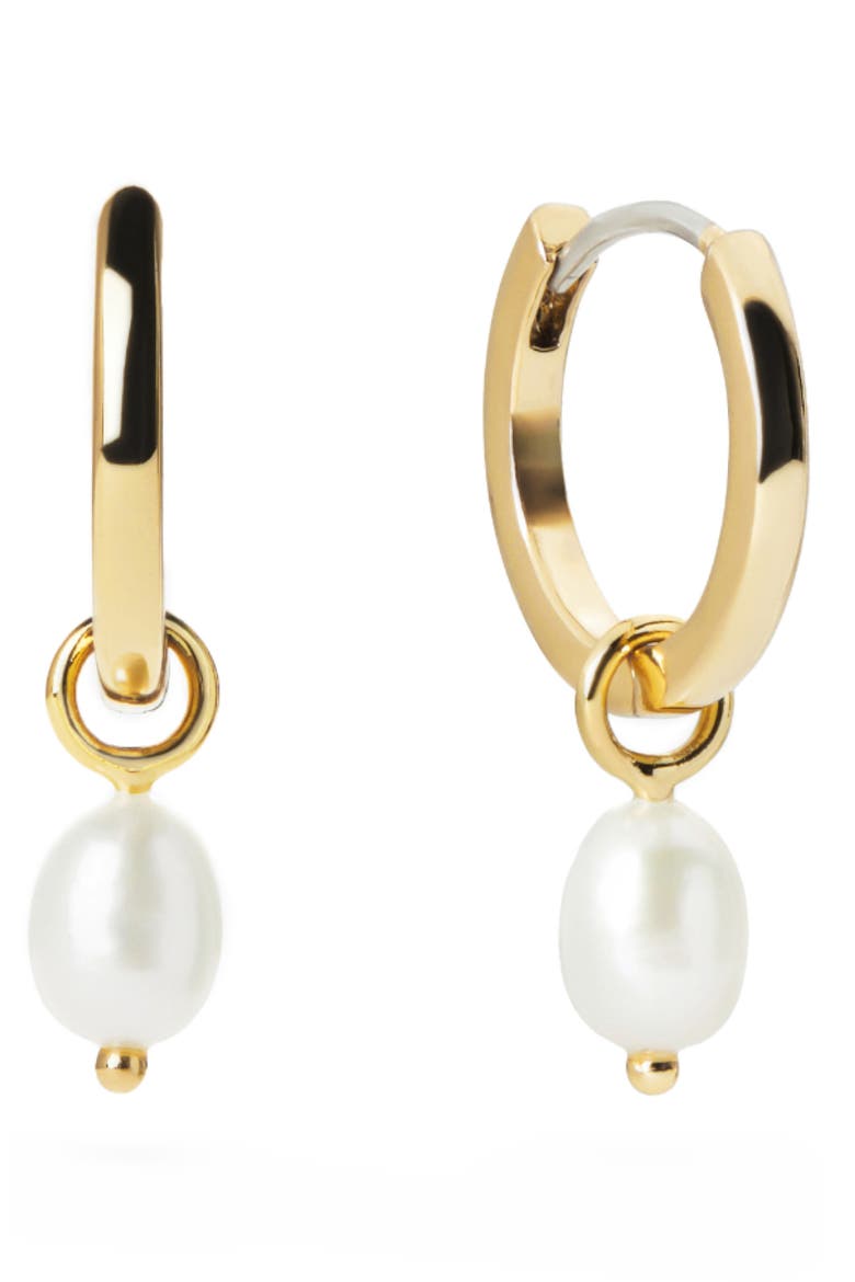 Freshwater Pearl Huggie Hoop Earrings, Main, color, GOLD/WHITE
