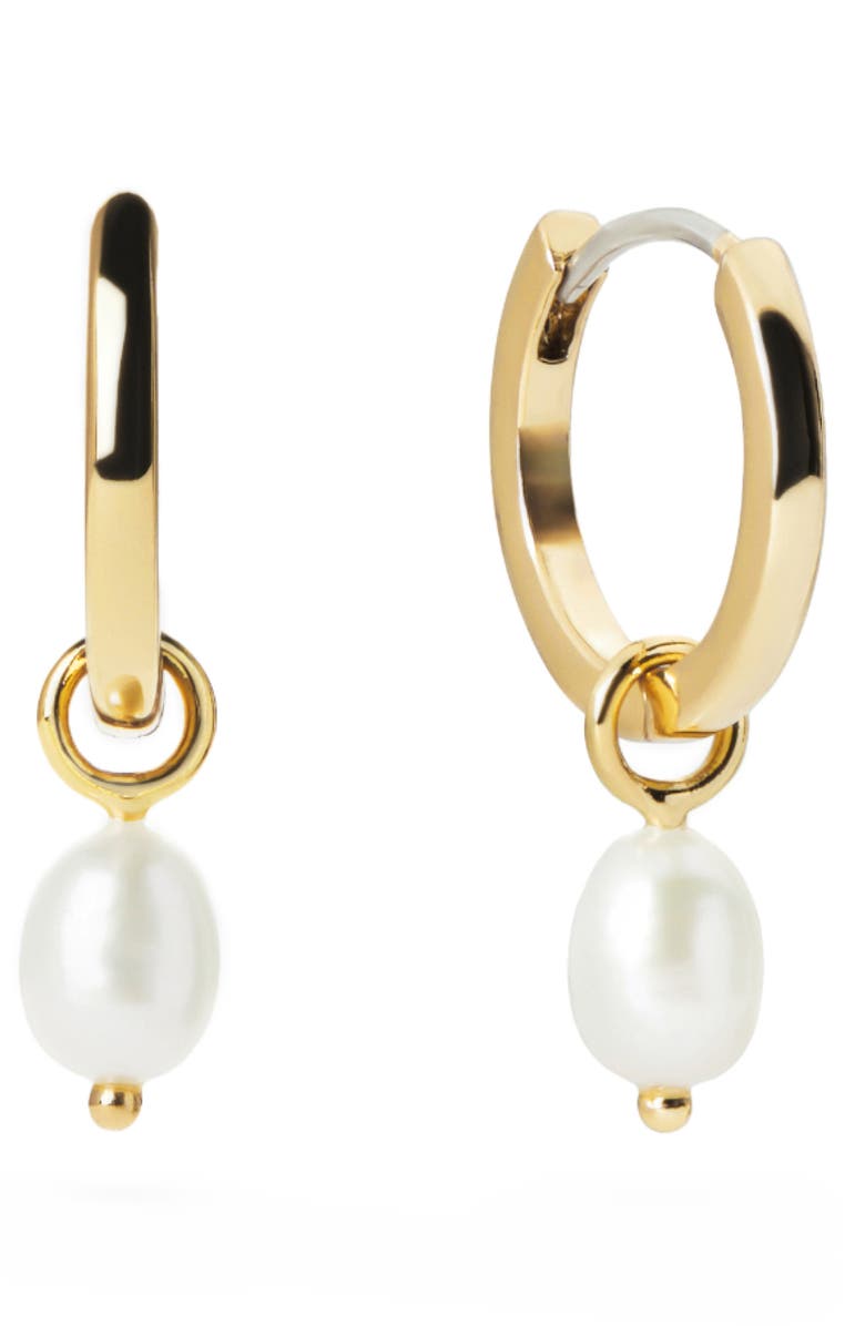Ana Luisa Freshwater Pearl Huggie Hoop Earrings, Main, color, Gold / White