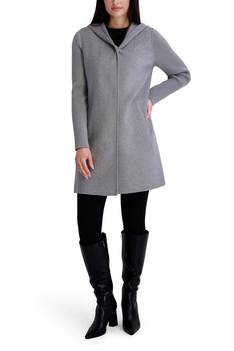 Double Face Wool Blend Hooded Coat, Alternate, color, LIGHT GREY