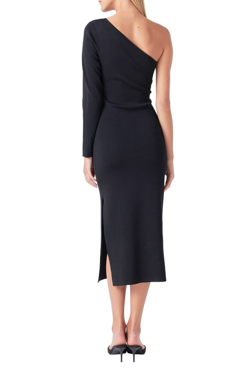 One-Shoulder Cutout Knit Midi Dress, Alternate, color, BLACK