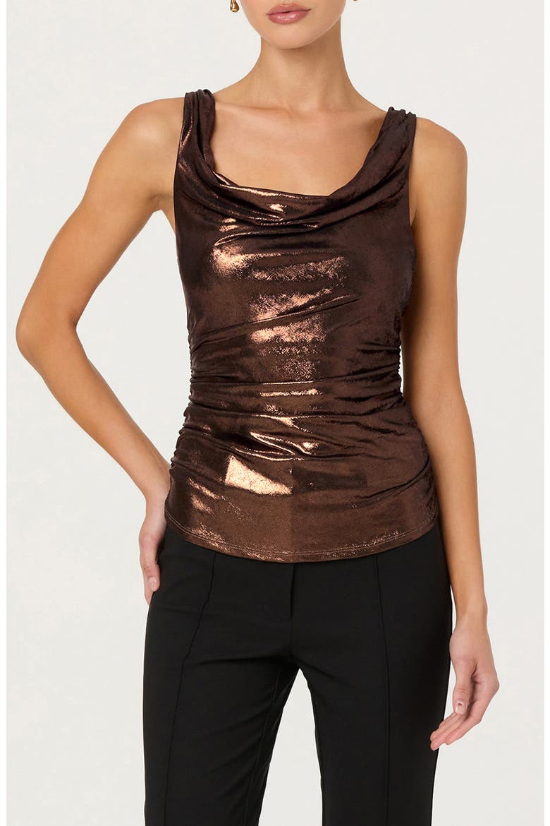 Leanne Metallic Cowl Neck Tank, Main, color, BROWN